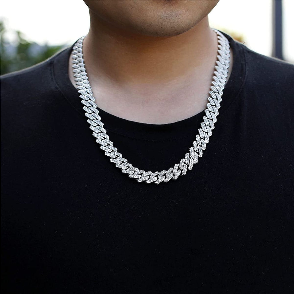 Alloy Cubic Zirconia Silver Cuban Miami Hip Hop Iced Out Chain Bulk