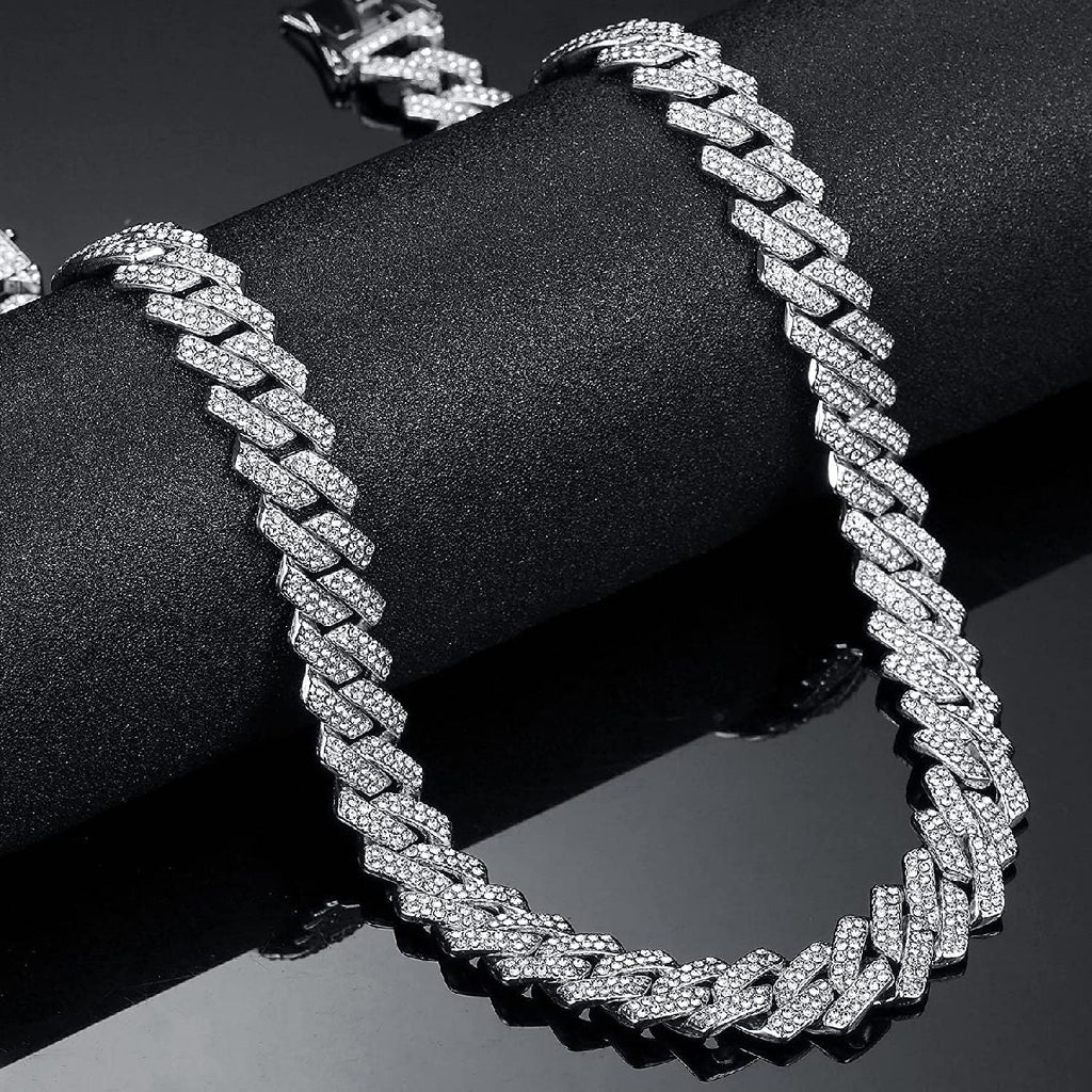 Alloy Cubic Zirconia Silver Cuban Miami Hip Hop Iced Out Chain Bulk