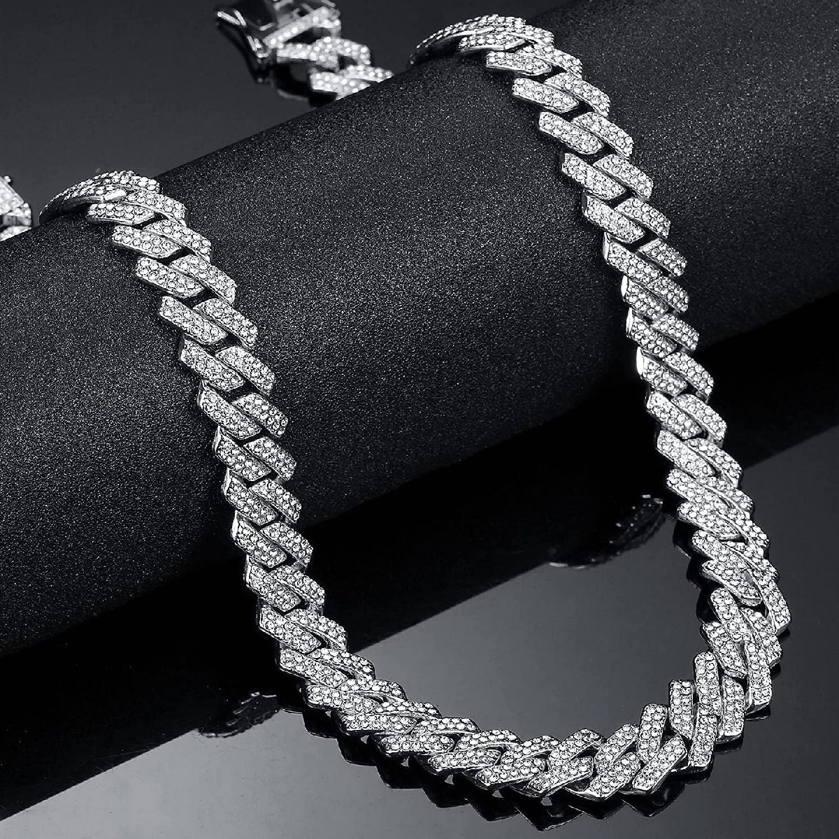 Alloy Cubic Zirconia Silver Cuban Miami Hip Hop Iced Out Chain Bulk