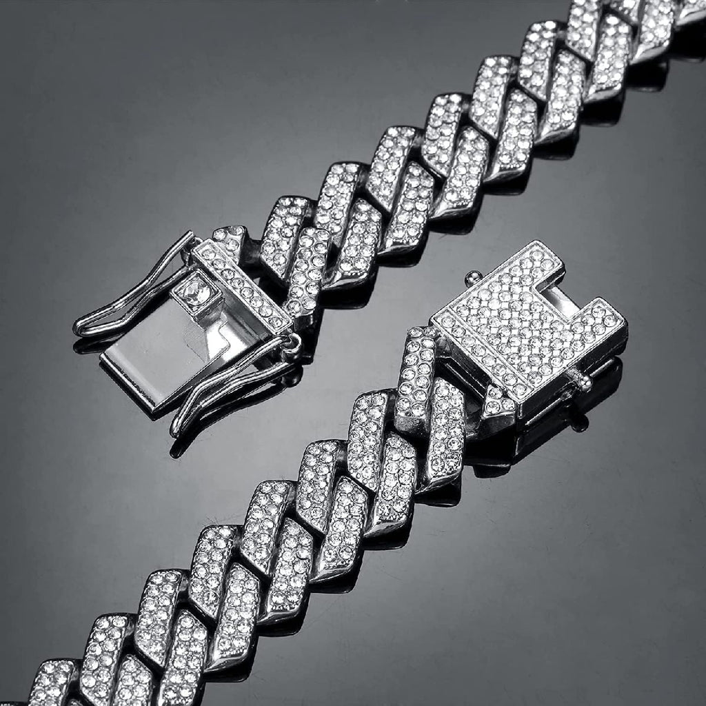Alloy Cubic Zirconia Silver Cuban Miami Hip Hop Iced Out Chain Bulk