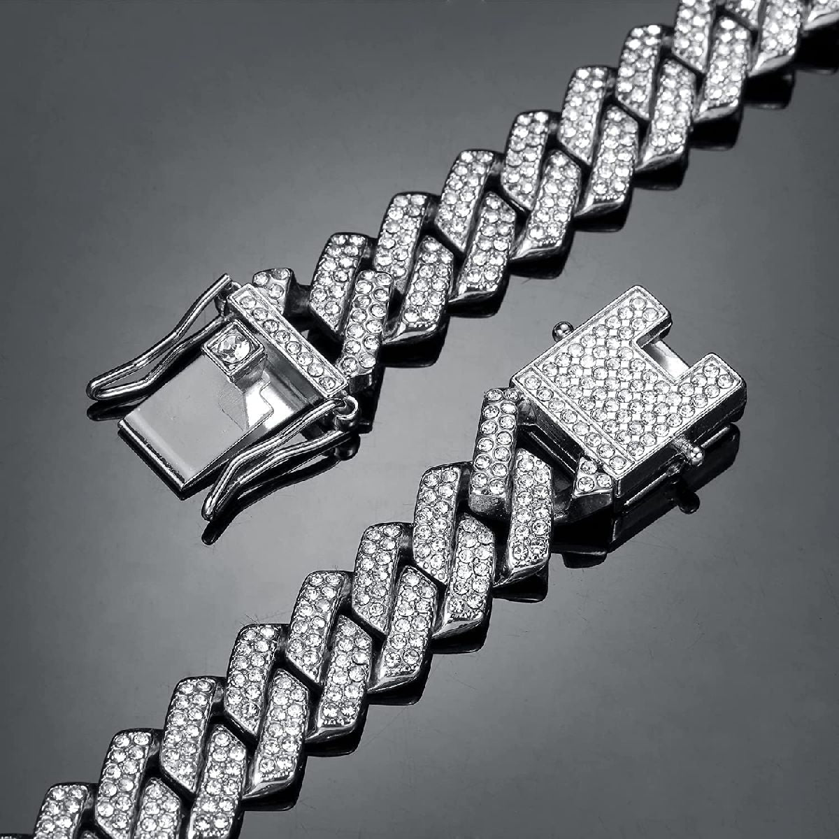 Alloy Cubic Zirconia Silver Cuban Miami Hip Hop Iced Out Chain Bulk