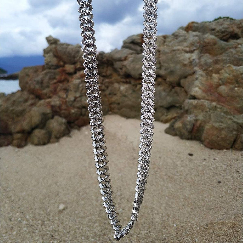 Alloy Cubic Zirconia Silver Cuban Miami Hip Hop Iced Out Chain Bulk