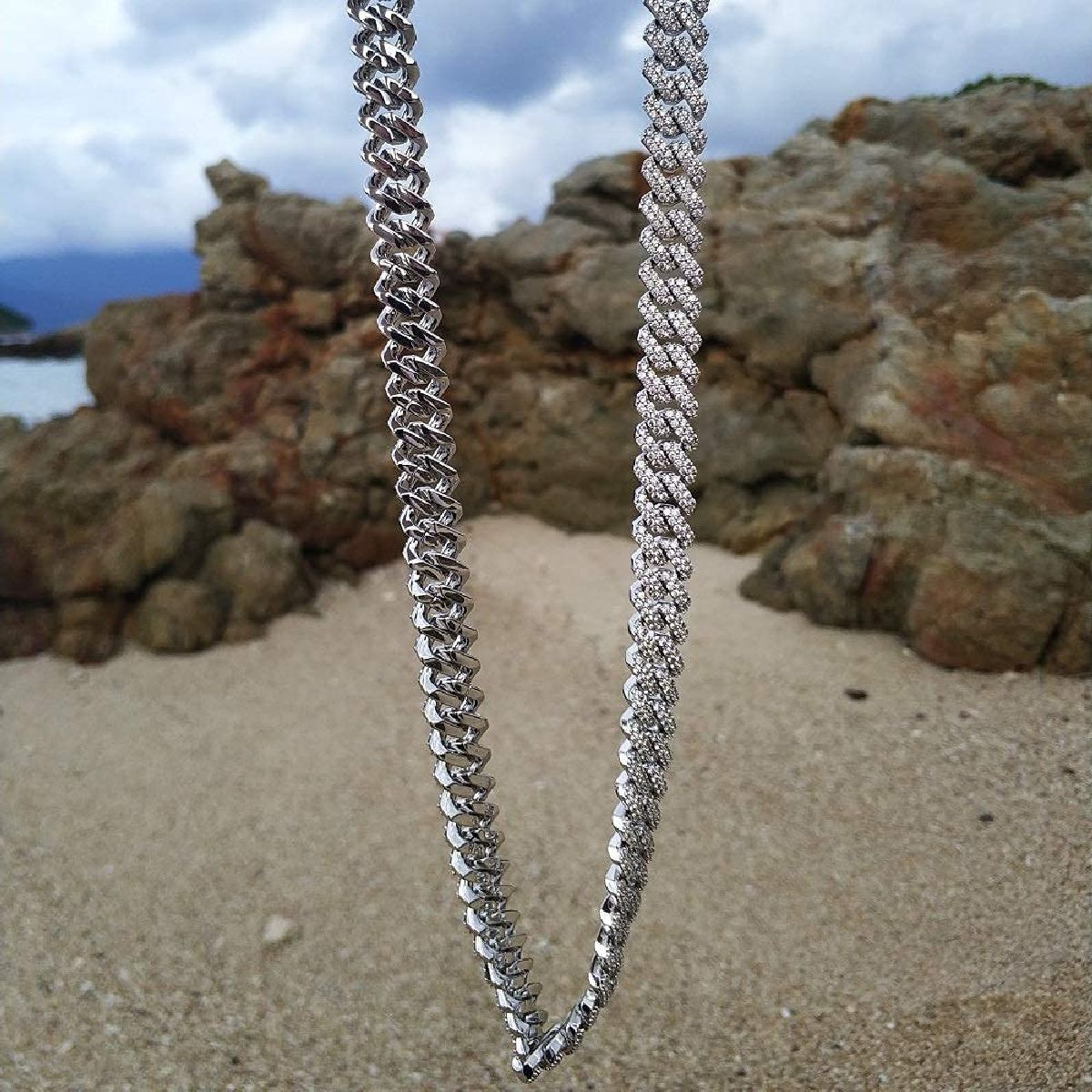 Alloy Cubic Zirconia Silver Cuban Miami Hip Hop Iced Out Chain Bulk