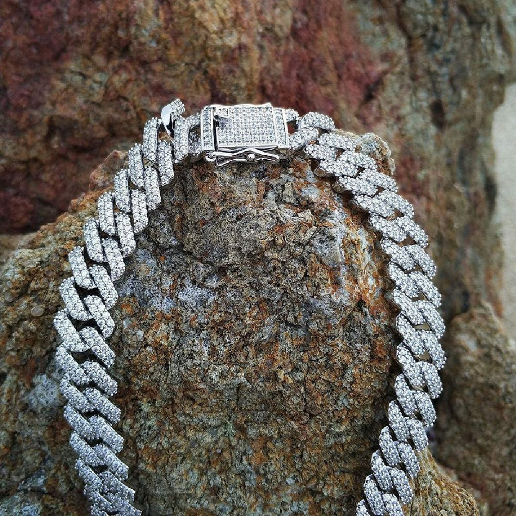 Alloy Cubic Zirconia Silver Cuban Miami Hip Hop Iced Out Chain Bulk