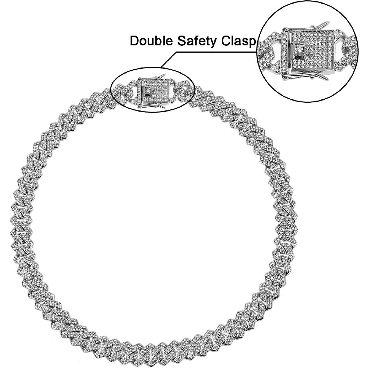 Alloy Cubic Zirconia Silver Cuban Miami Hip Hop Iced Out Chain Bulk
