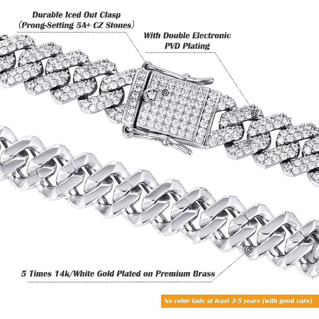 Alloy Cubic Zirconia Silver Cuban Miami Hip Hop Iced Out Chain Bulk