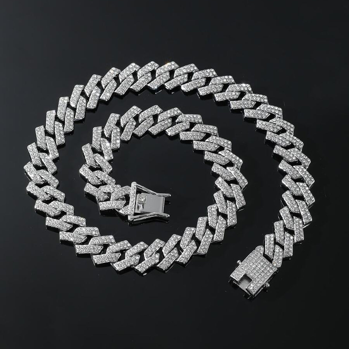 Alloy Cubic Zirconia Silver Cuban Miami Hip Hop Iced Out Chain Bulk Main image