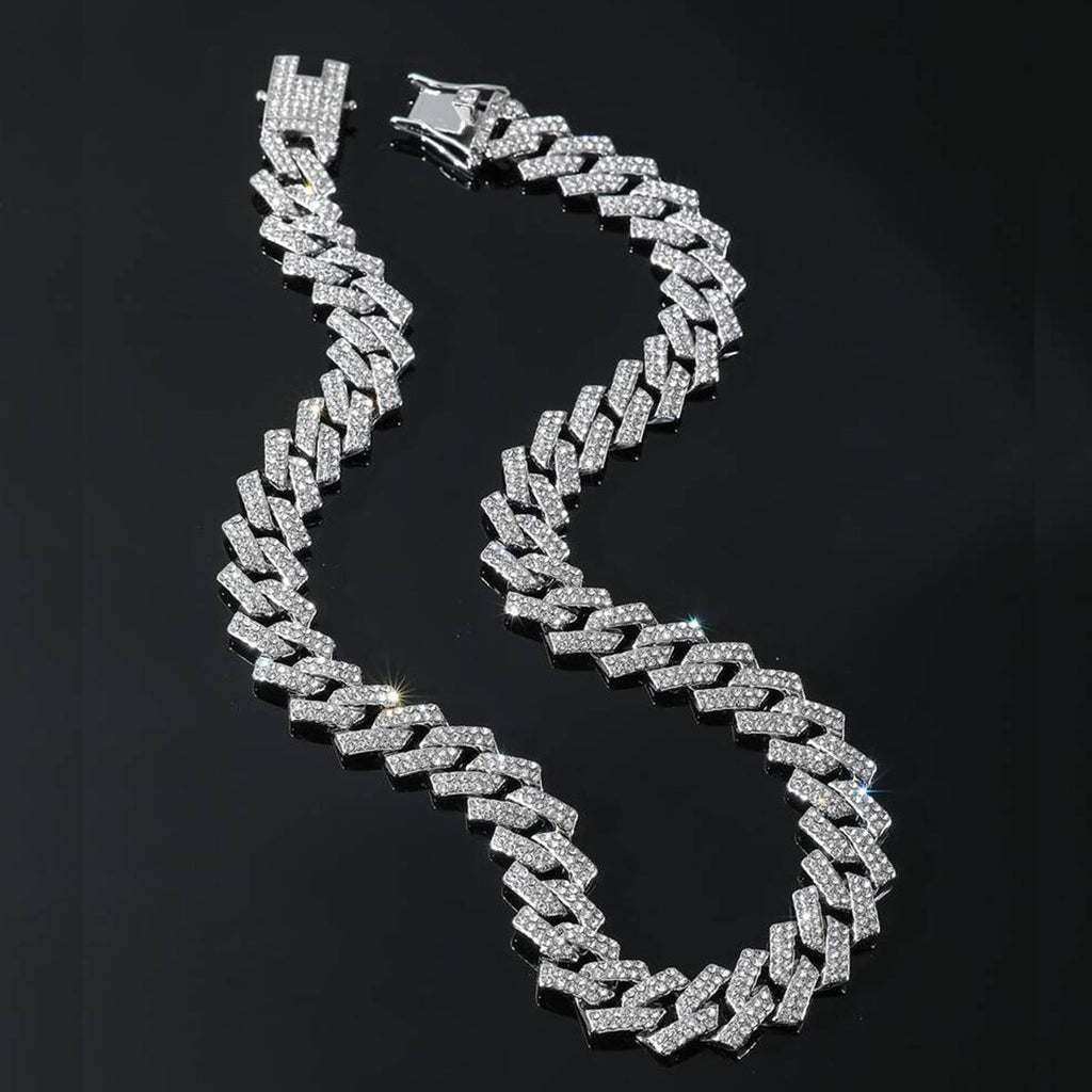 Alloy Cubic Zirconia Silver Cuban Miami Hip Hop Iced Out Chain Bulk