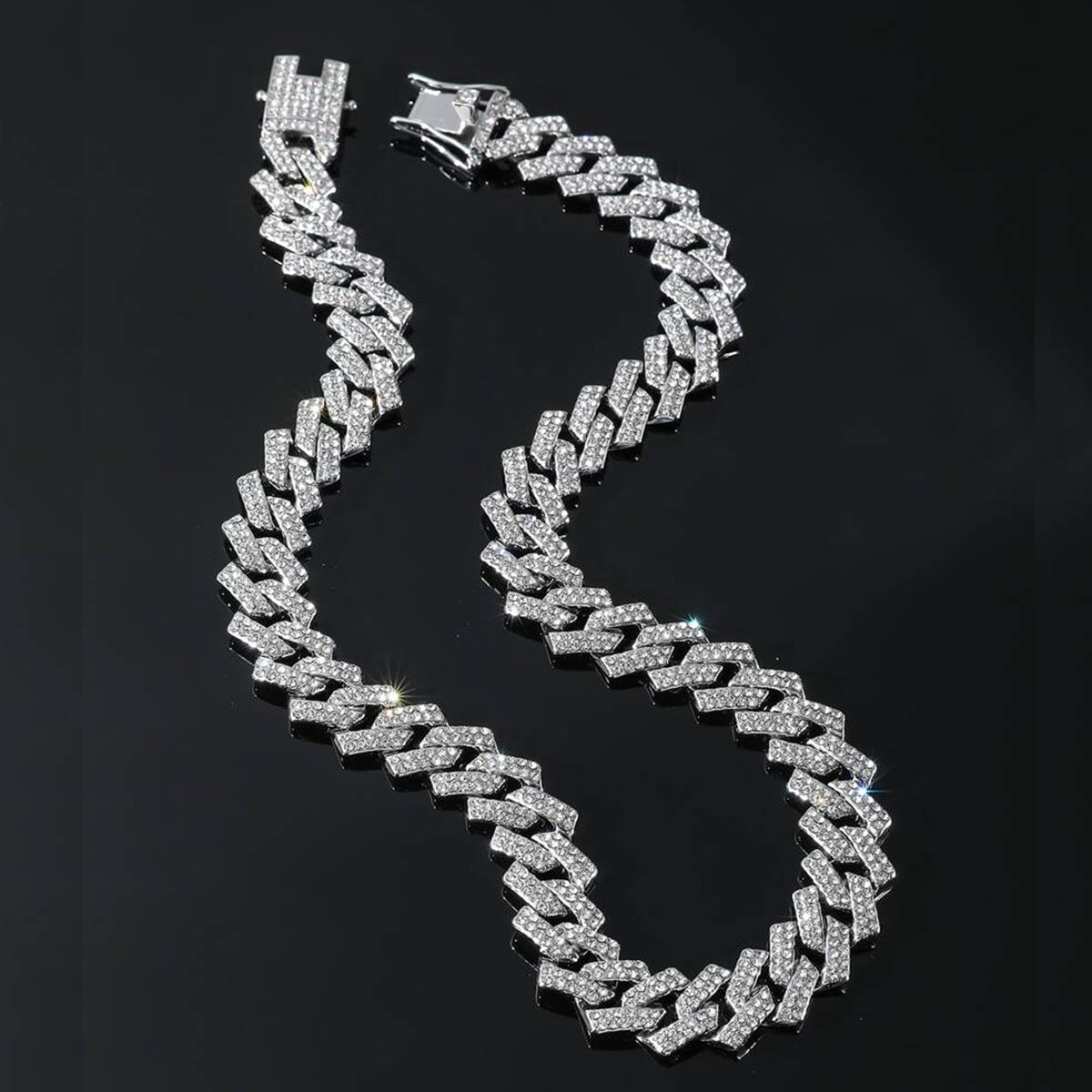 Alloy Cubic Zirconia Silver Cuban Miami Hip Hop Iced Out Chain Bulk