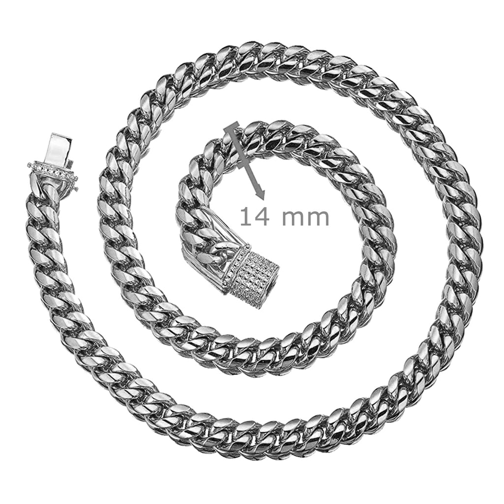 Hip Hop Iced Out Alloy Cuban Curb Silver Rhinestone Studded Chunky Necklace Chain 18" Men