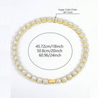 Hip Hop Iced Out Alloy Cuban Gold Rhinestone Square Tennis Ice Out Necklace Chain 18"