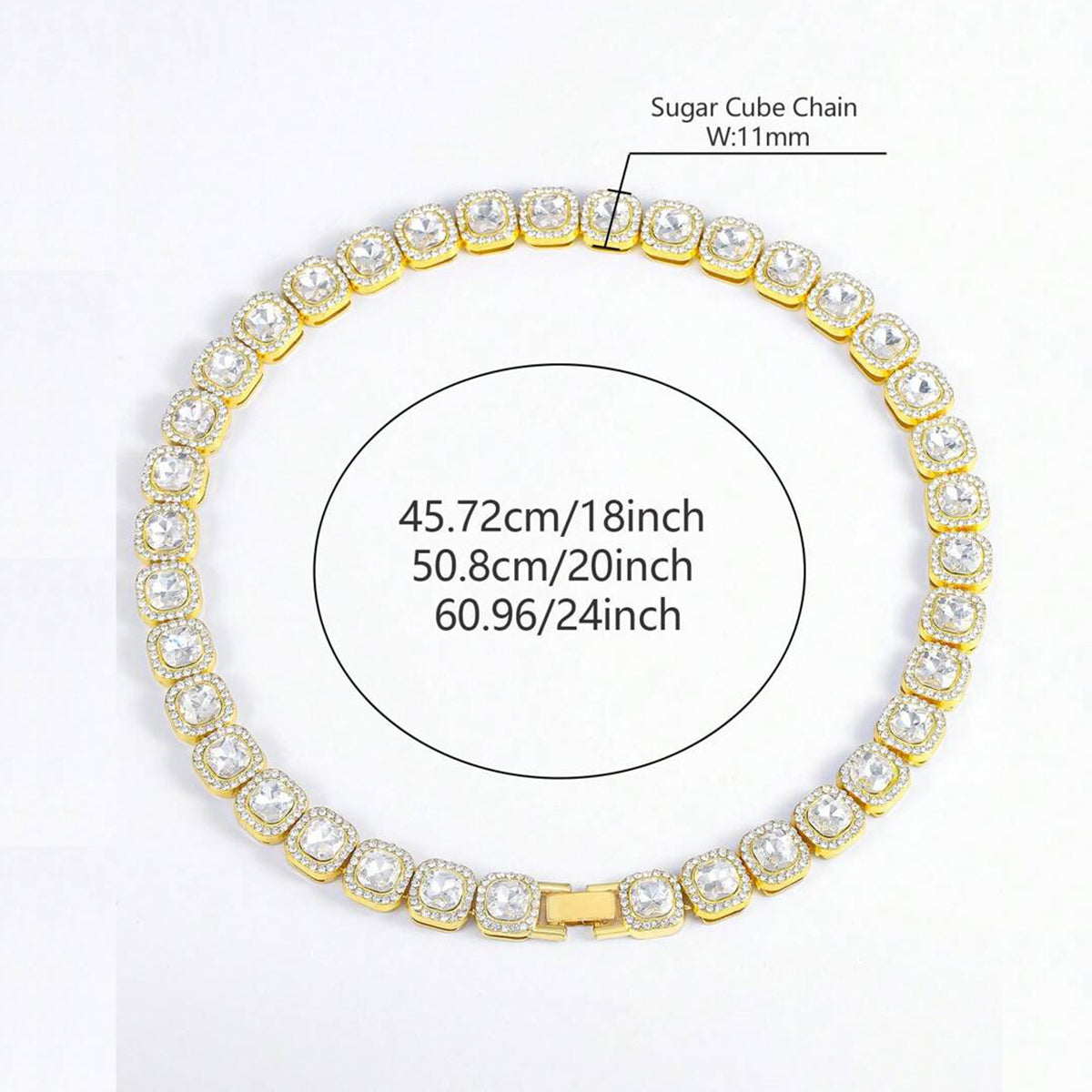 Hip Hop Iced Out Alloy Cuban Gold Rhinestone Square Tennis Ice Out Necklace Chain 18"