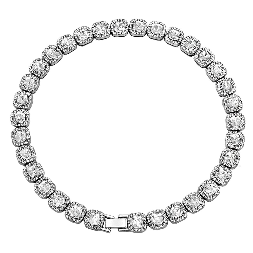 Hip Hop Iced Out Alloy Cuban Gold Rhinestone Square Tennis Ice Out Necklace Chain 18"