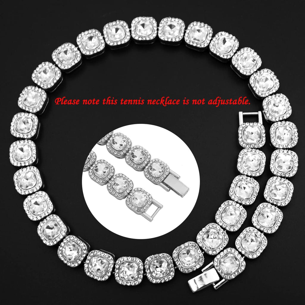 Hip Hop Iced Out Alloy Cuban Gold Rhinestone Square Tennis Ice Out Necklace Chain 18"