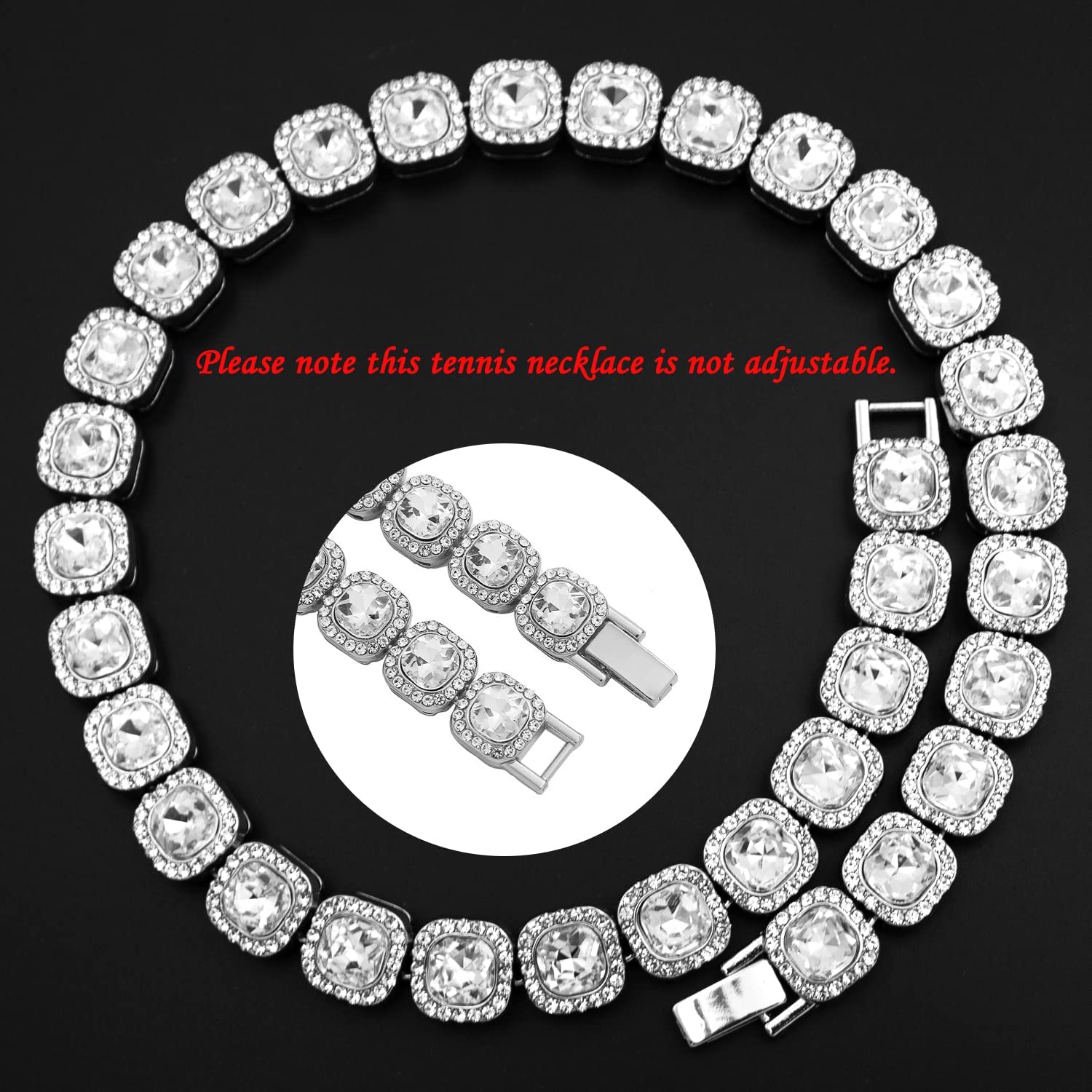 Hip Hop Iced Out Alloy Cuban Gold Rhinestone Square Tennis Ice Out Necklace Chain 18"