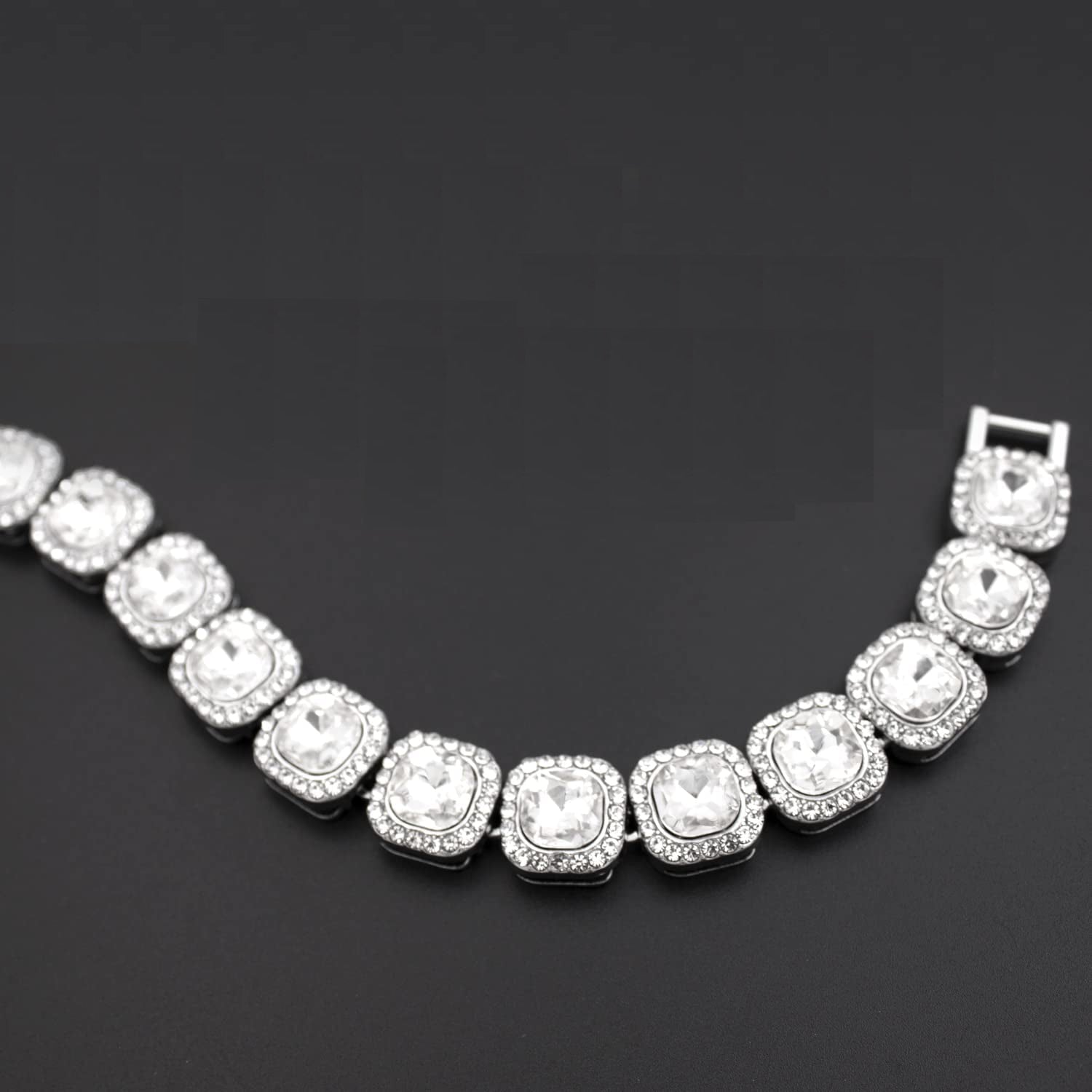 Hip Hop Iced Out Alloy Cuban Gold Rhinestone Square Tennis Ice Out Necklace Chain 18"