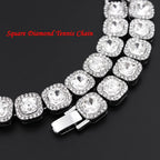 Hip Hop Iced Out Alloy Cuban Gold Rhinestone Square Tennis Ice Out Necklace Chain 18"