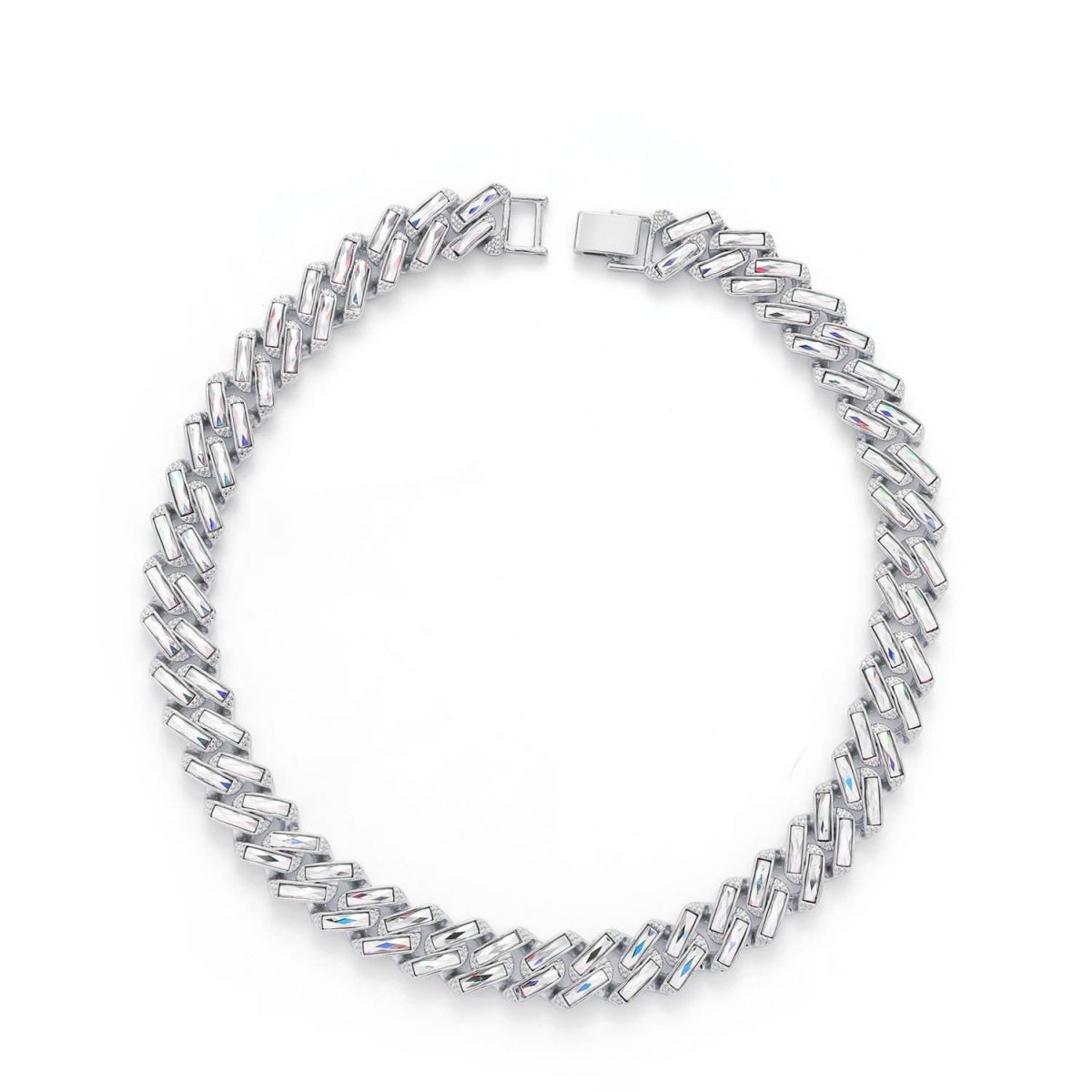 Hip Hop Iced Out Alloy Cuban Curb Gold Rhinestone Baguette Stainless Steel Necklace Chain 20"