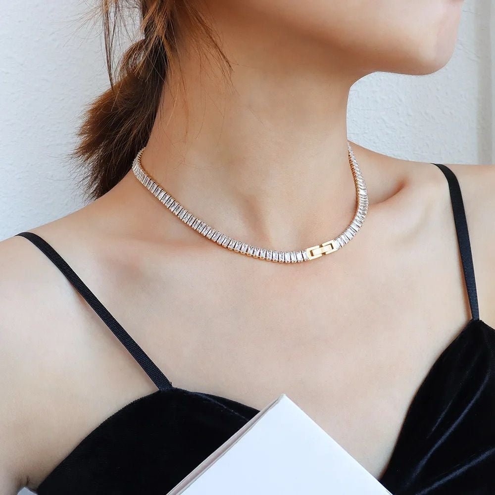 Hip Hop Iced Out Baguette Cubic Zirconia 18K Gold Necklace Chain Bulk