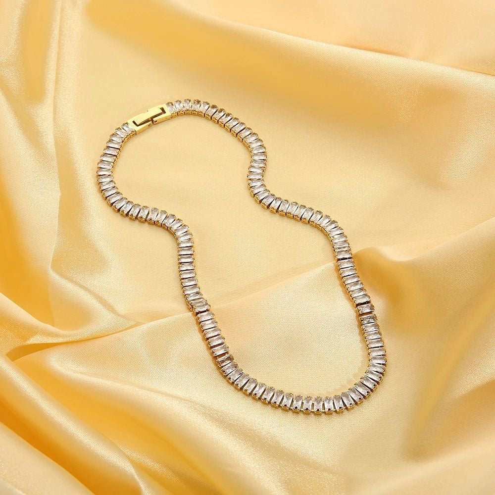 Hip Hop Iced Out Baguette Cubic Zirconia 18K Gold Necklace Chain Bulk
