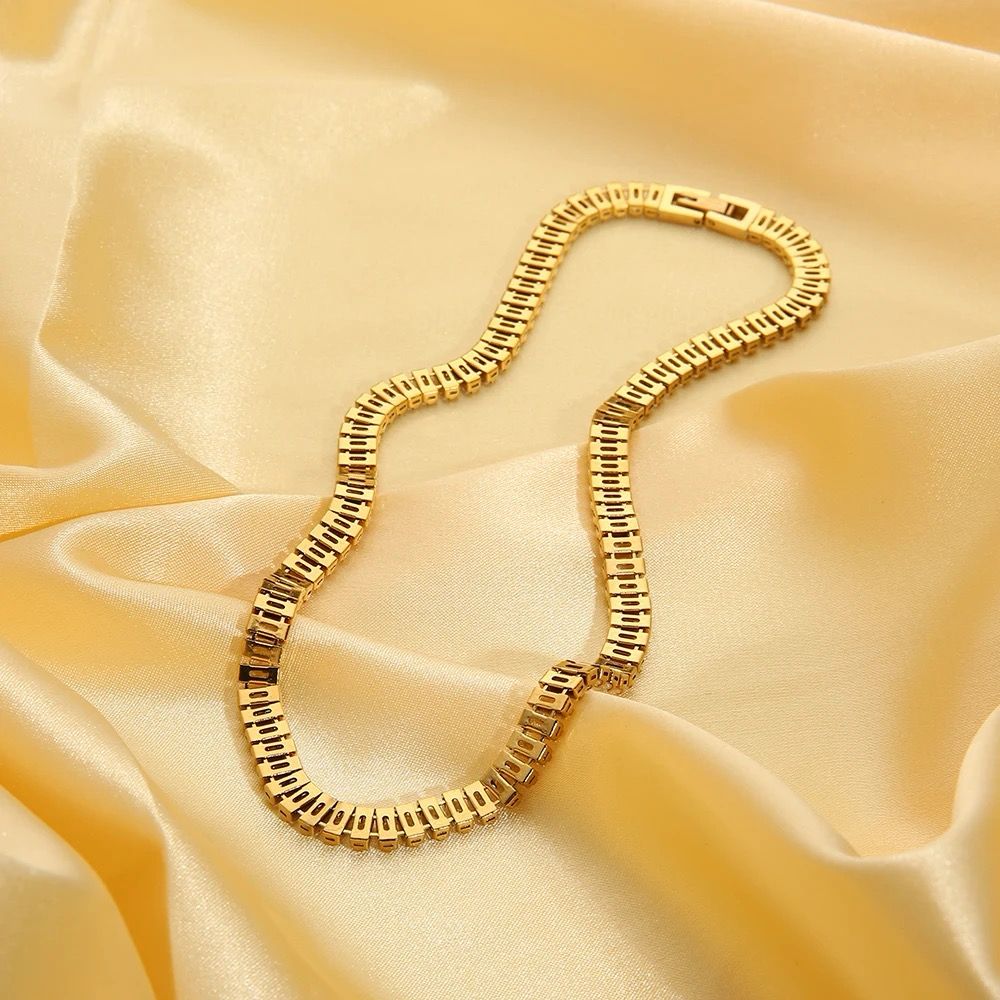 Hip Hop Iced Out Baguette Cubic Zirconia 18K Gold Necklace Chain Bulk