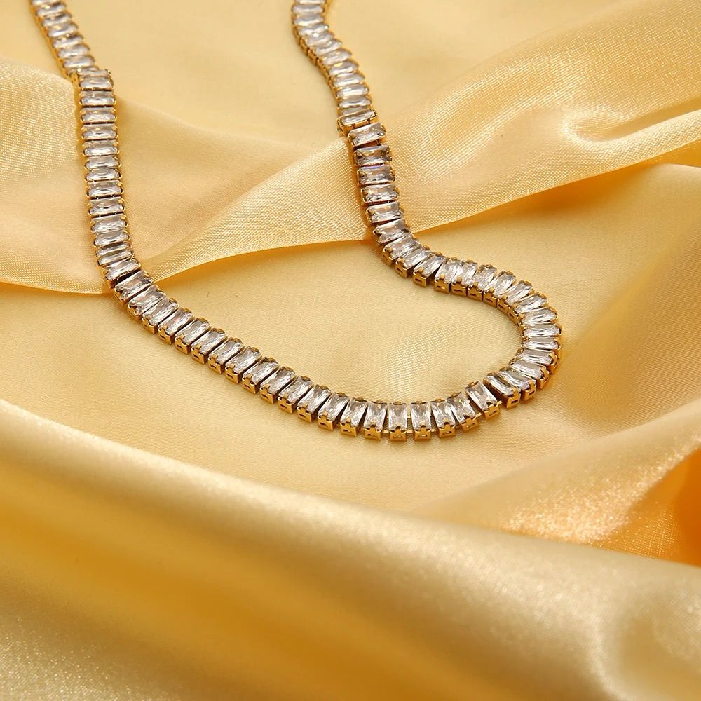 Hip Hop Iced Out Baguette Cubic Zirconia 18K Gold Necklace Chain Bulk