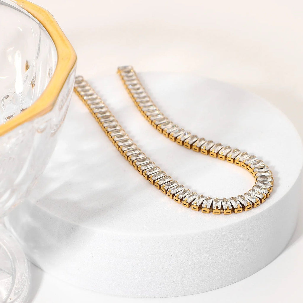 Hip Hop Iced Out Baguette Cubic Zirconia 18K Gold Necklace Chain Bulk