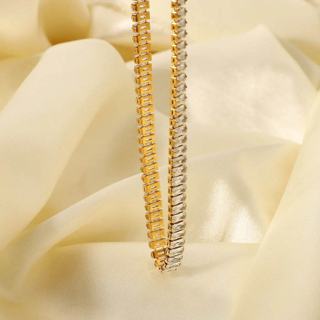 Hip Hop Iced Out Baguette Cubic Zirconia 18K Gold Necklace Chain Bulk