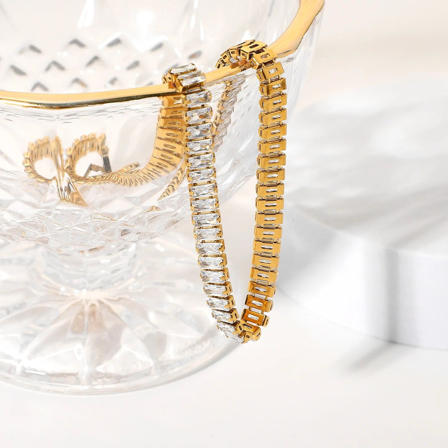 Hip Hop Iced Out Baguette Cubic Zirconia 18K Gold Necklace Chain Bulk