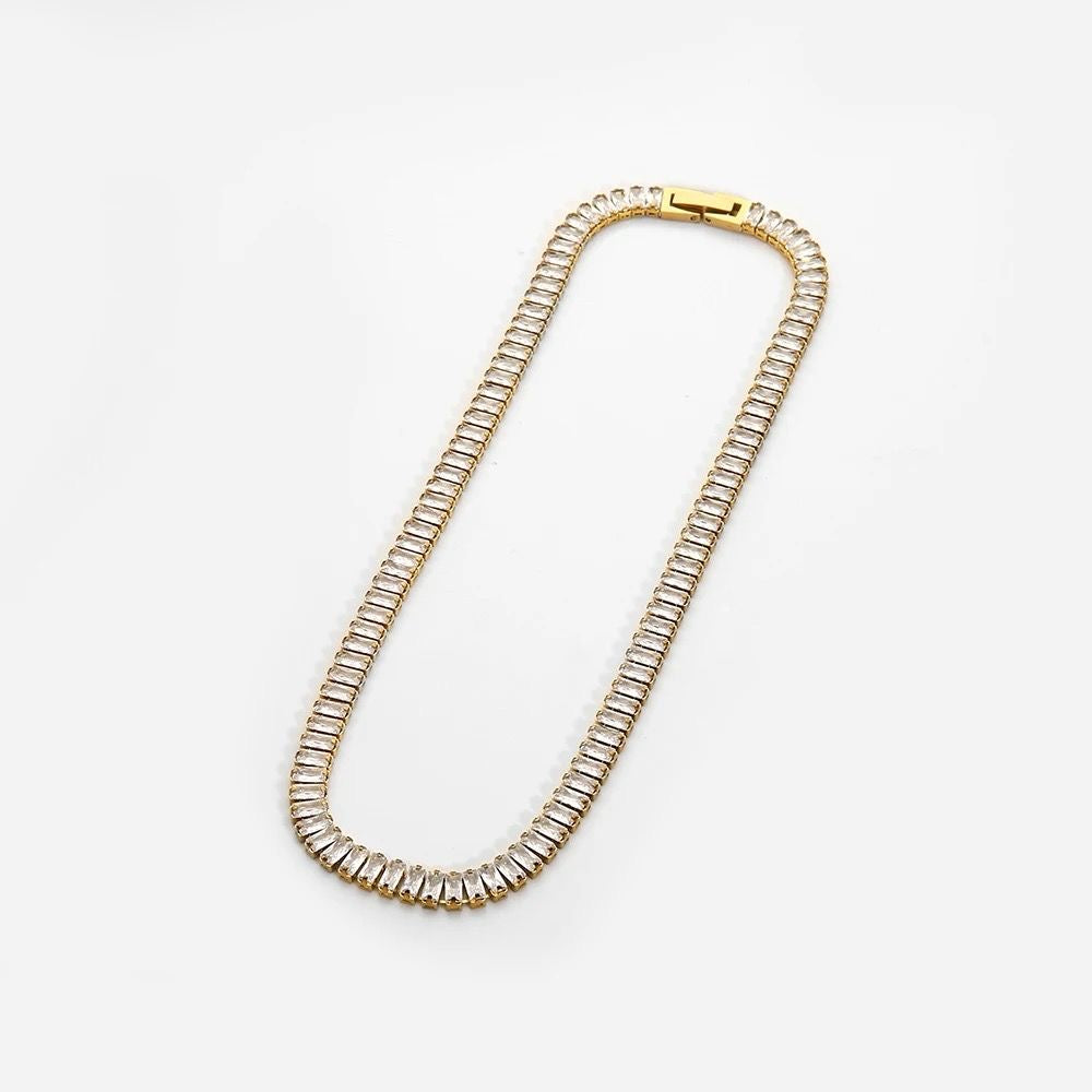 Hip Hop Iced Out Baguette Cubic Zirconia 18K Gold Necklace Chain Bulk