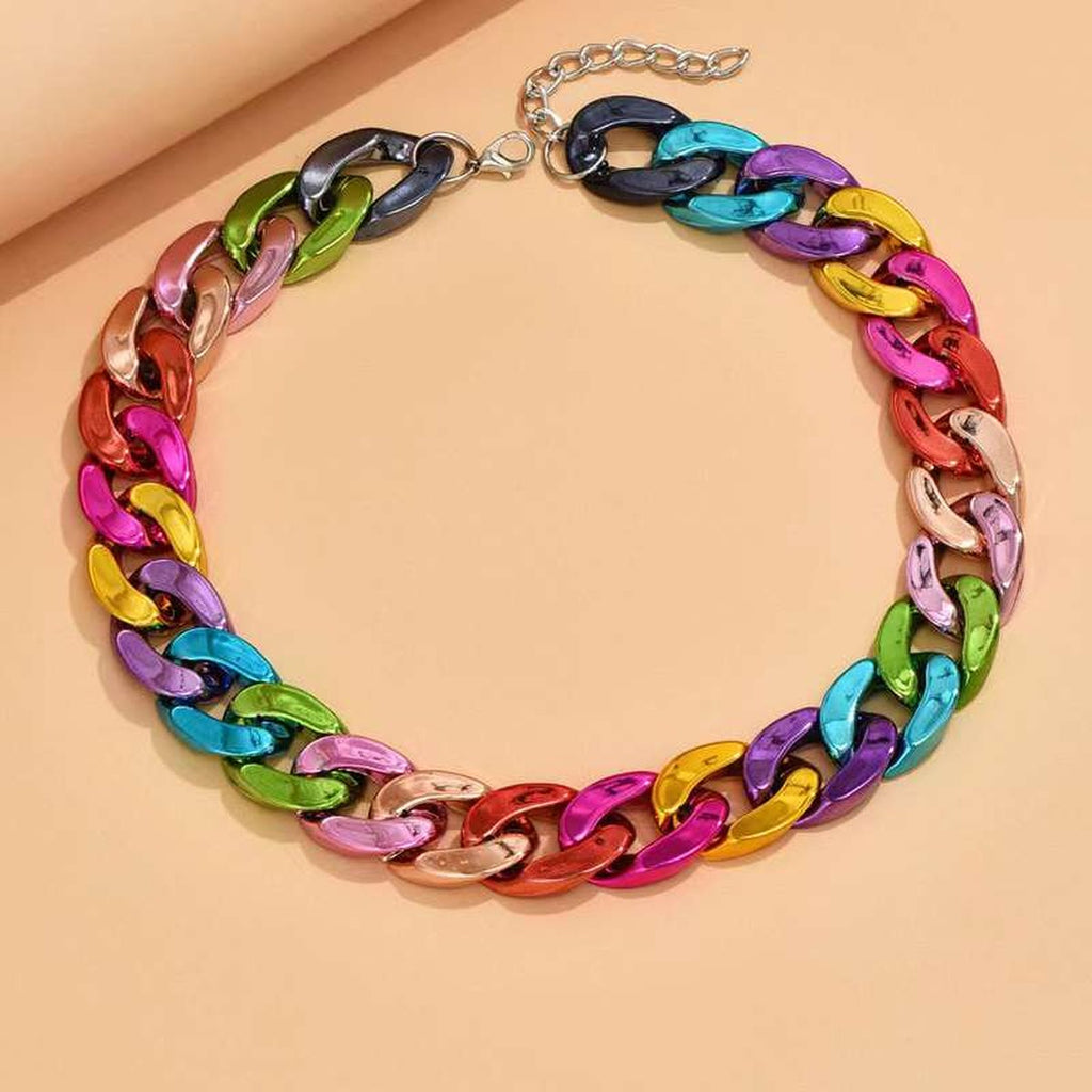 Curb Multicolour 18K Gold Acrylic Anti Tarnish Necklace Chain Bulk