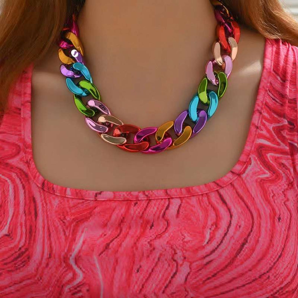 Curb Multicolour 18K Gold Acrylic Anti Tarnish Necklace Chain Bulk