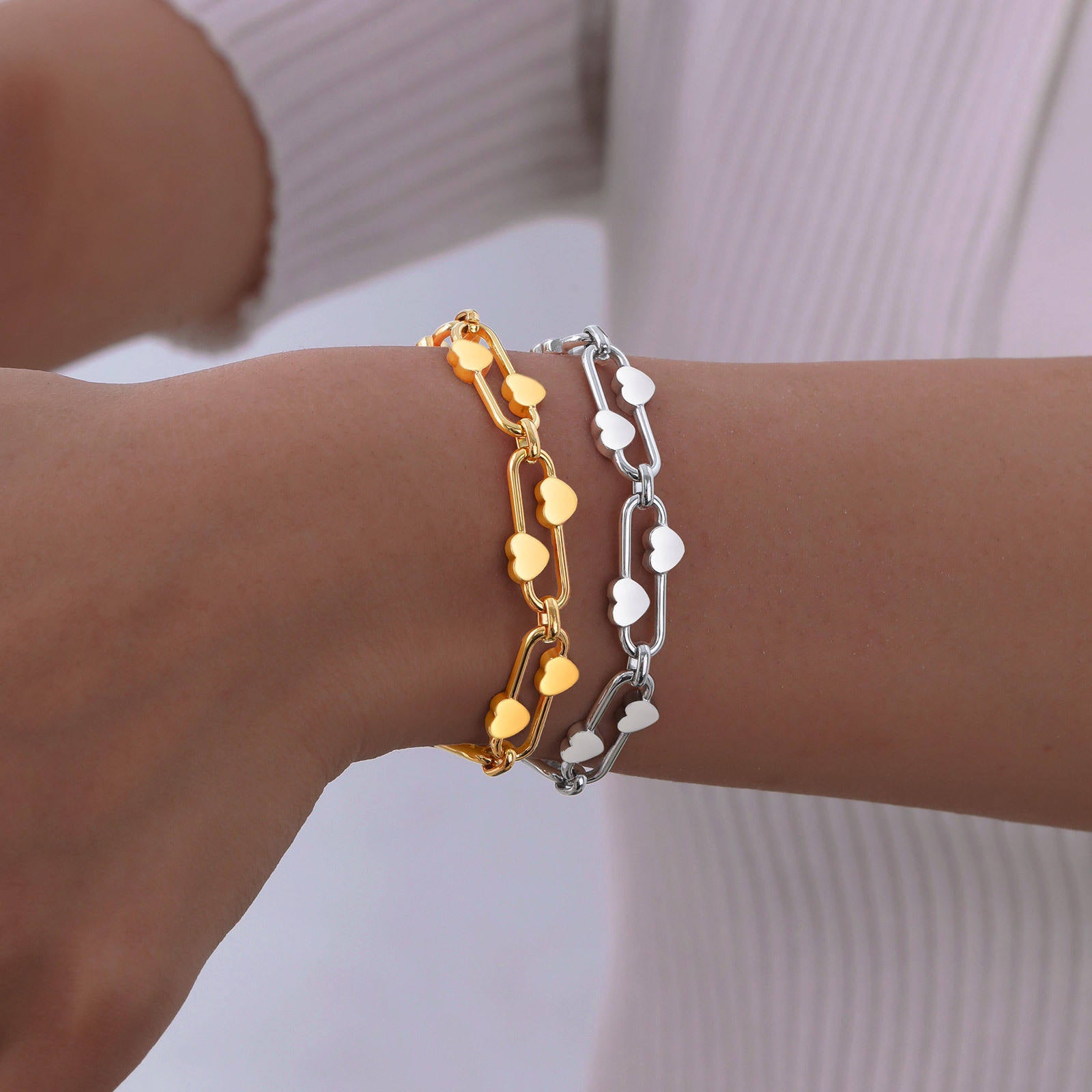 Gold Silver Heart Plain Anti Tarnish Stainless Steel Women Bulk Main image