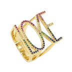 Rainbow Love Cubic Zirconia 18K Gold Anti Tarnish Free Size Ring Bulk