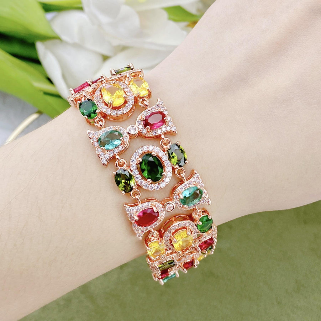 Floral Rose Gold Multi Anti Tarnish Cubic Zirconia Bracelet Ring Bulk