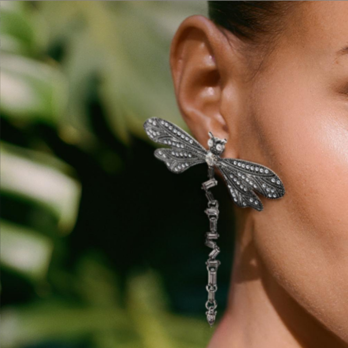 Butterfly 18K Gold Black CZ Anti Tarnish Dangler Earrings Bulk Secondary image