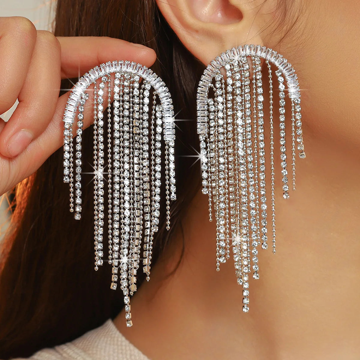 Wholesale Silver Plated CZ Multi-Layer Dangler Earrings for Women Main image