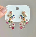 Flower Gold Multi Gemstone Crystal Anti Tarnish Dangler Earrings Bulk