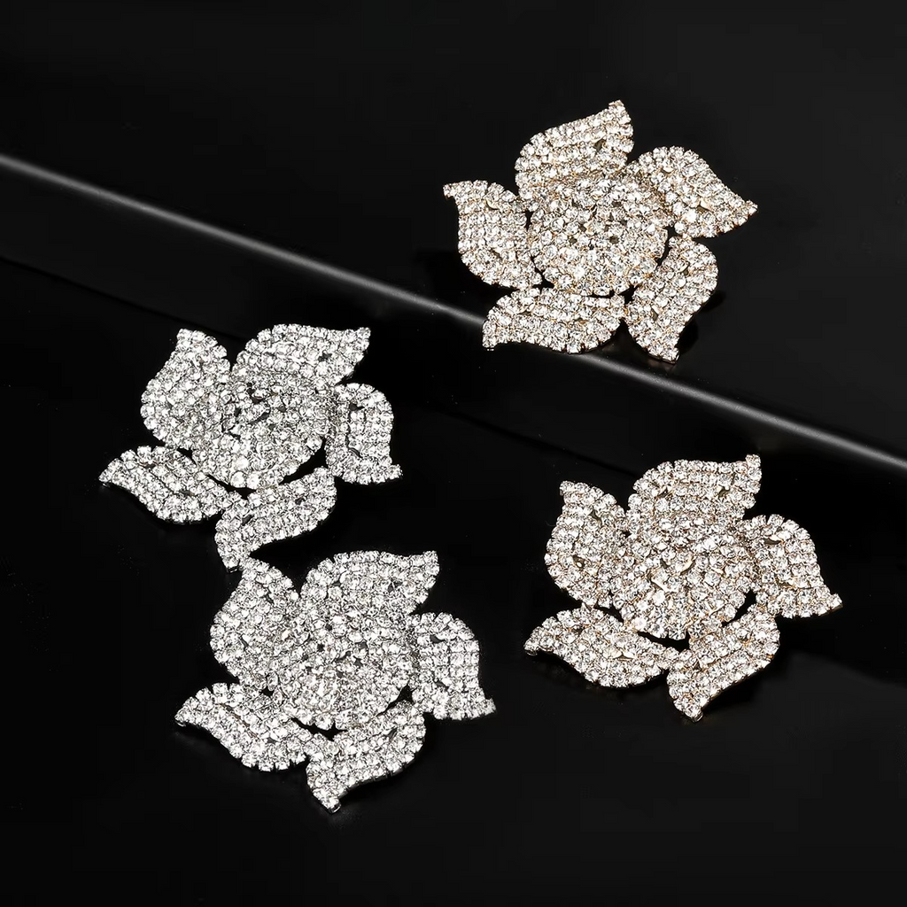 Flower Silver Rhinestone Stud Earring For Women