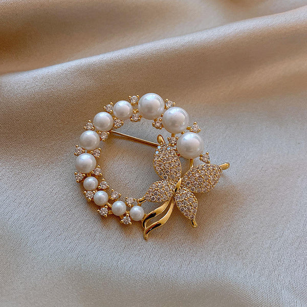 White Flower,Butterfly,Fish Gold Cubic Zirconia Copper Anti Tarnish Brooch For Women Secondary image