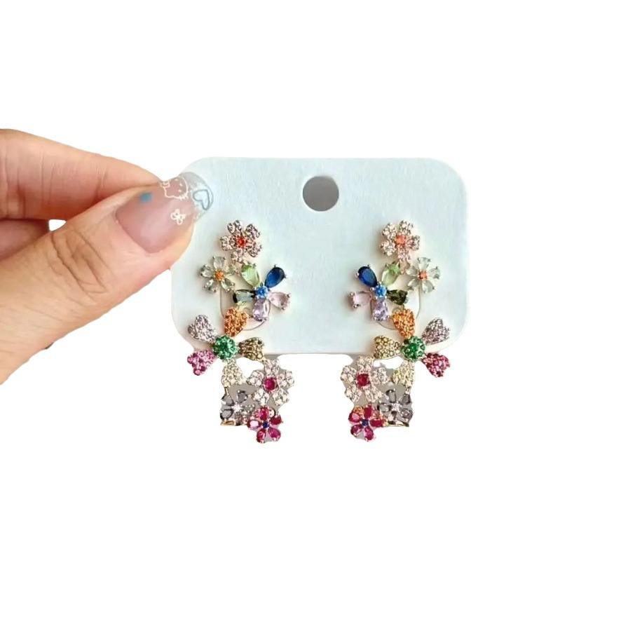 Flower Gold Multi Gemstone Crystal Anti Tarnish Dangler Earrings Bulk