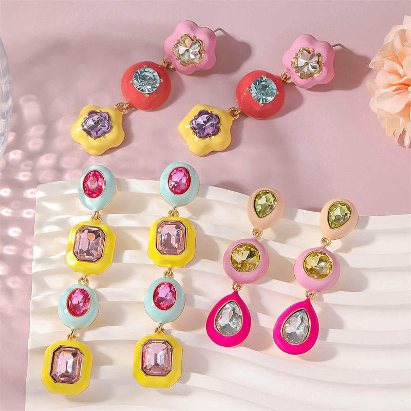 Multi Color Layered Teardrop-Floral Gold Enamel Copper Drop Earring Bulk Main image