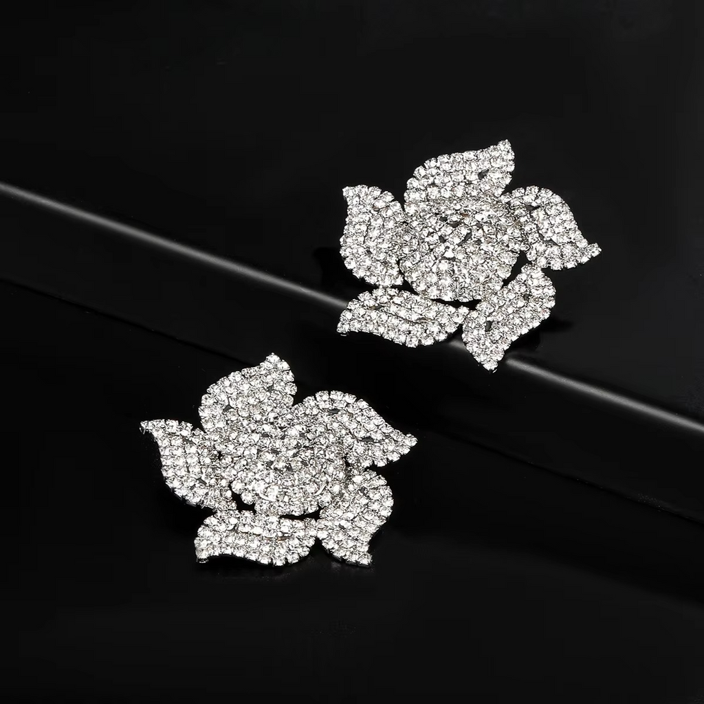 Flower Silver Rhinestone Stud Earring For Women