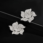 Flower Silver Rhinestone Stud Earring For Women