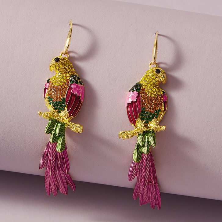 Multi Color Parrot Gold Enamel Dangler Earrings For Women Bulk