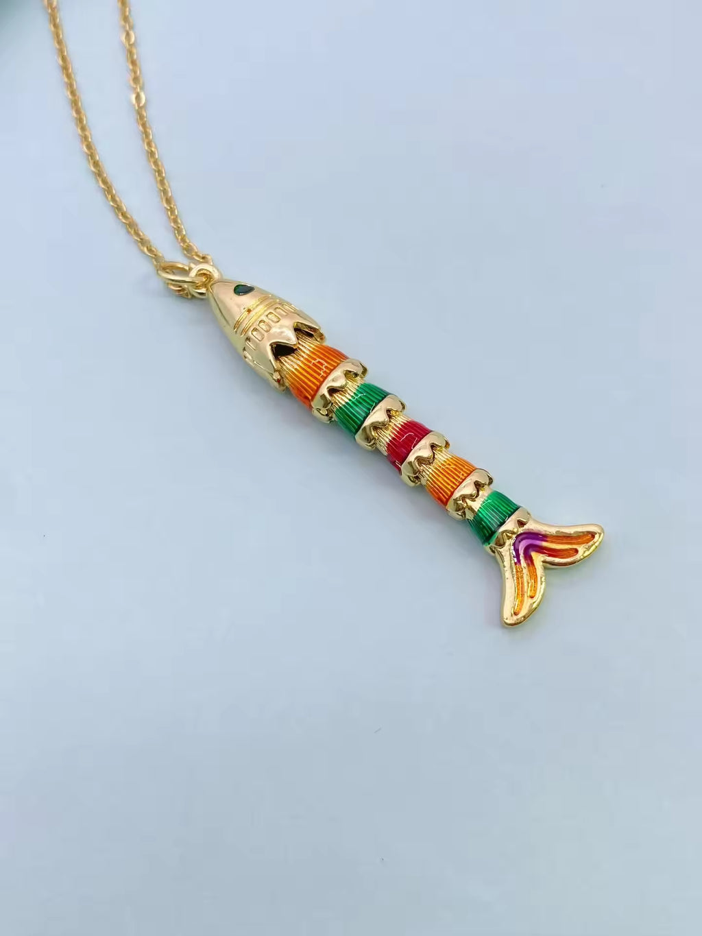 Multi Color Fishbone Gold Plated Enamel Copper Pendant Chain For Women Bulk