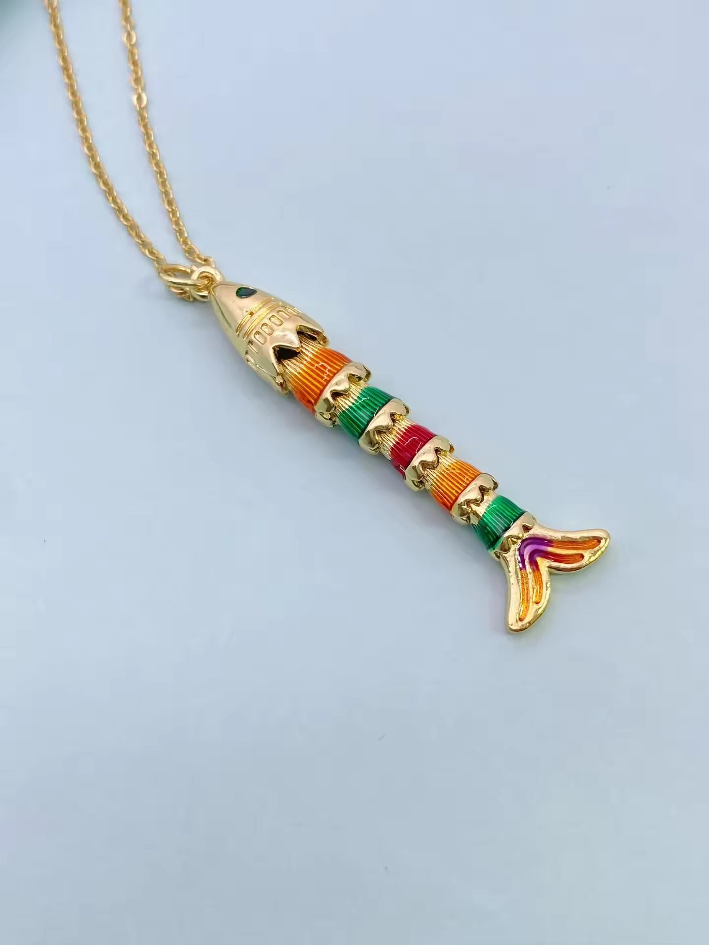 Multi Color Fishbone Gold Plated Enamel Copper Pendant Chain For Women Bulk