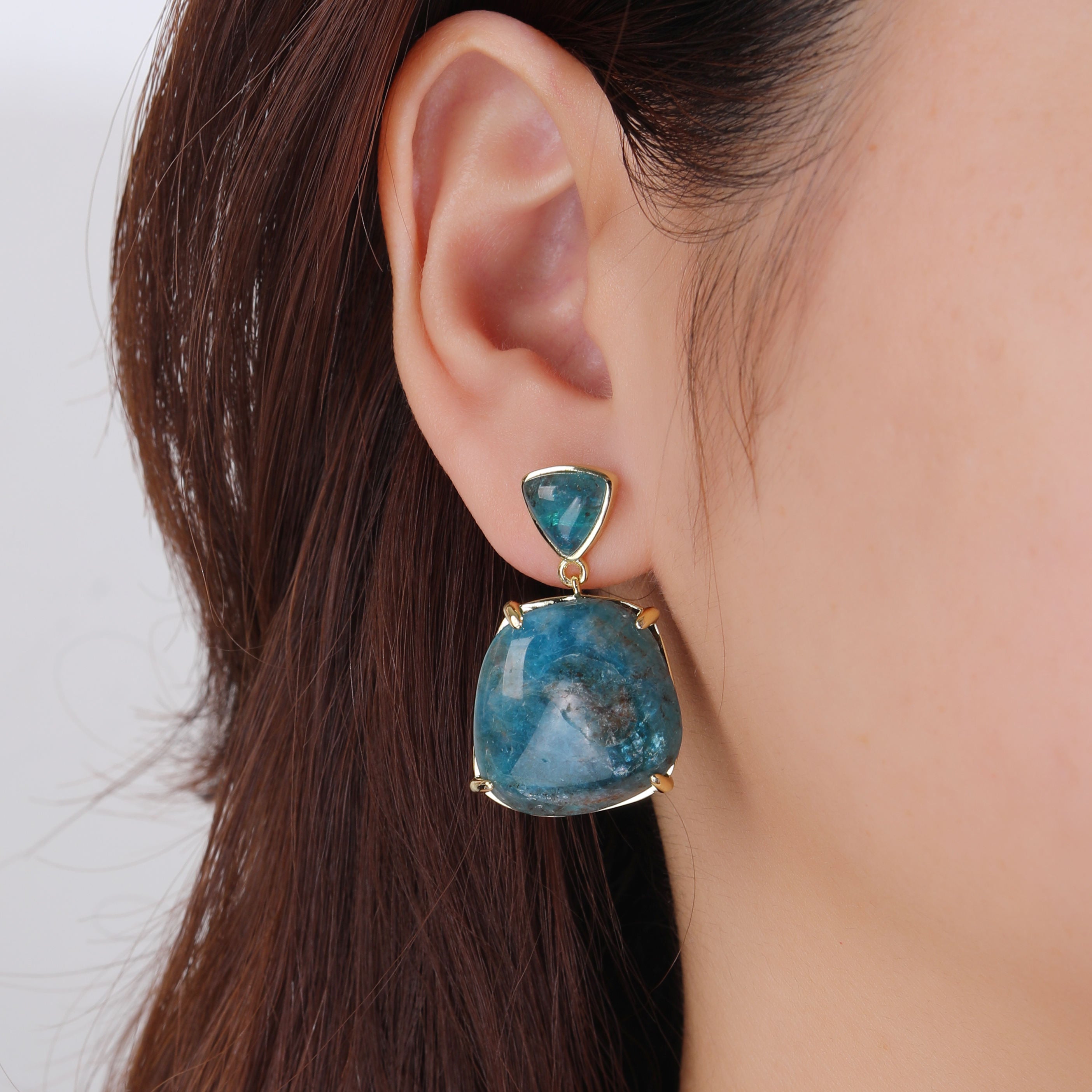 Wholesale Blue Triangle Top Gold Plated CZ Alloy Dangler Earrings Main image