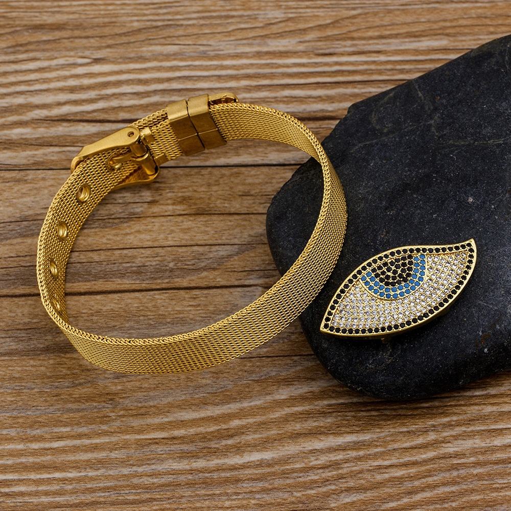 Evil Eye 18K Gold Stainless Steel Watch Strap Mesh Bracelet Women Bulk Secondary image