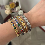 Square Gold CZ Stainless Steel Anti Tarnish Stackable Bracelet Bulk